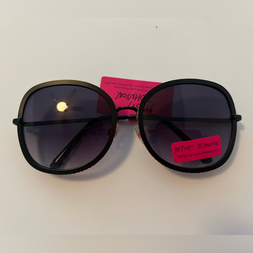 Betsey Johnson Black with Pink Rhinestones Sunglasses